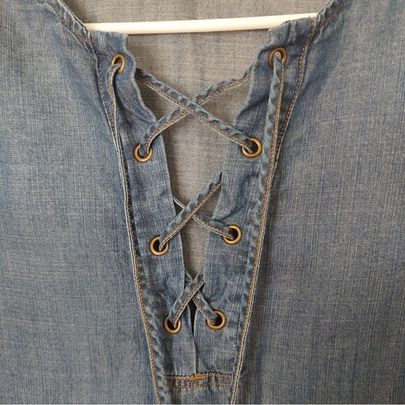 Anthro Cloth & Stone lace-up chambray tencel denim tunic top XS S - Picture 5 of 7